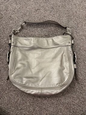 Coach Zoe hobo bag in metallic silver leather